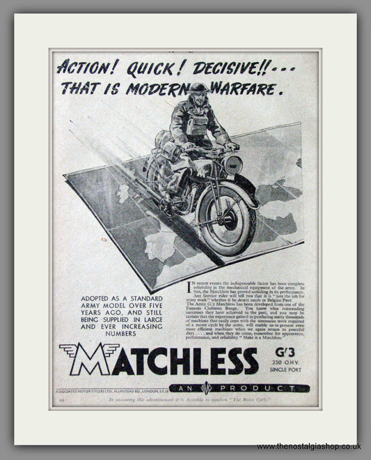 Matchless Modern Warfare. 1941 Original Advert. (ref AD52413)