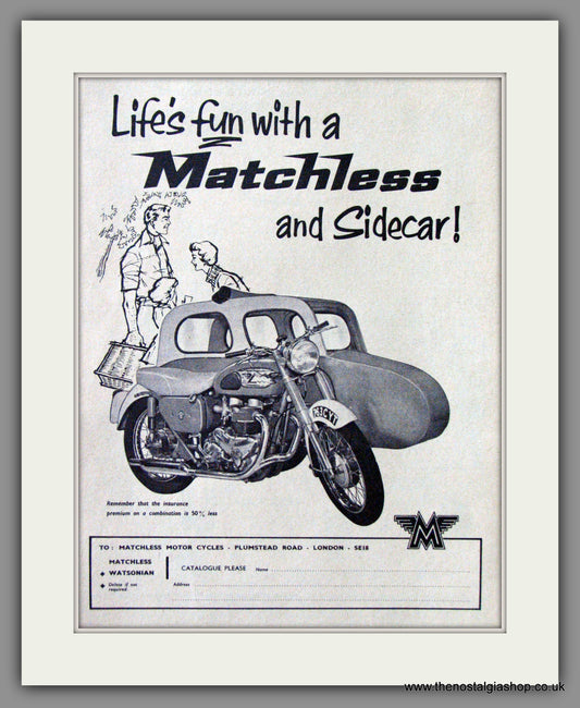 Matchless Motorcycle and Sidecar, Life's Fun. 1962 Original Advert. (ref AD52420)