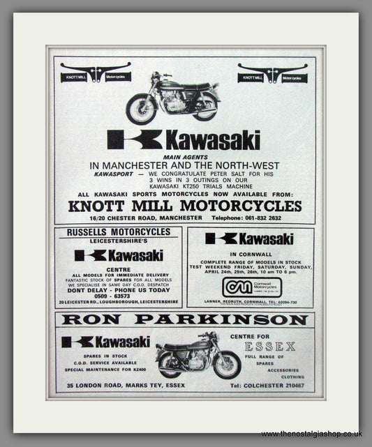 Kawasaki Motorcycle Dealers. 1975 Original Advert. (ref AD52584)