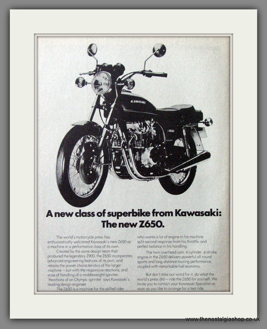 Kawasaki Z650 Motorcycle. 1976 Original Advert. (ref AD52583)