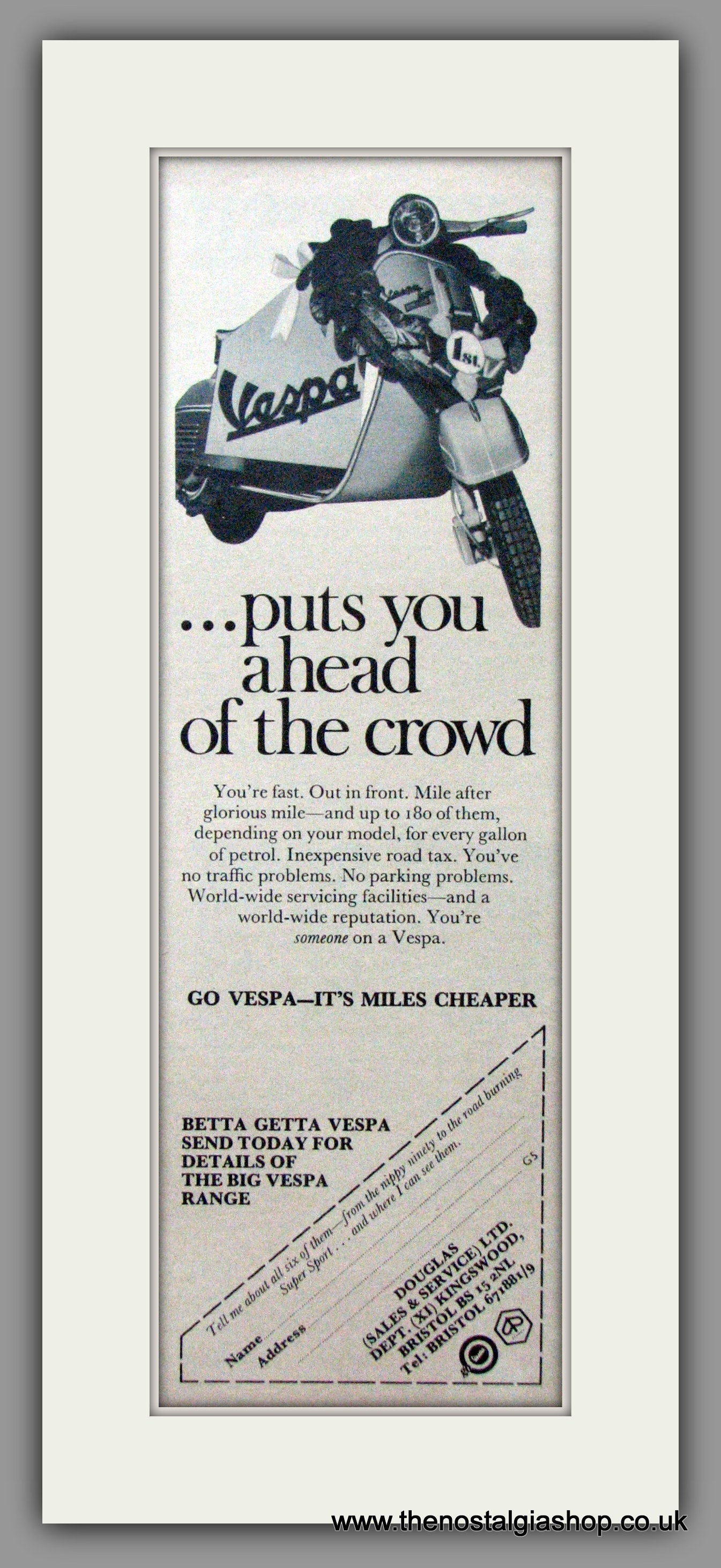 Vespa Puts You Ahead of the Crowd. Original advert 1969 (ref AD52465)