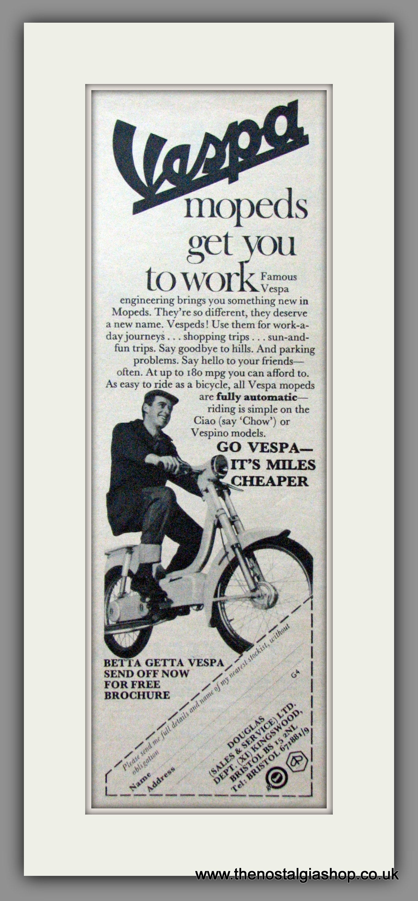 Vespa Mopeds get you to work. Original advert 1969 (ref AD52467)