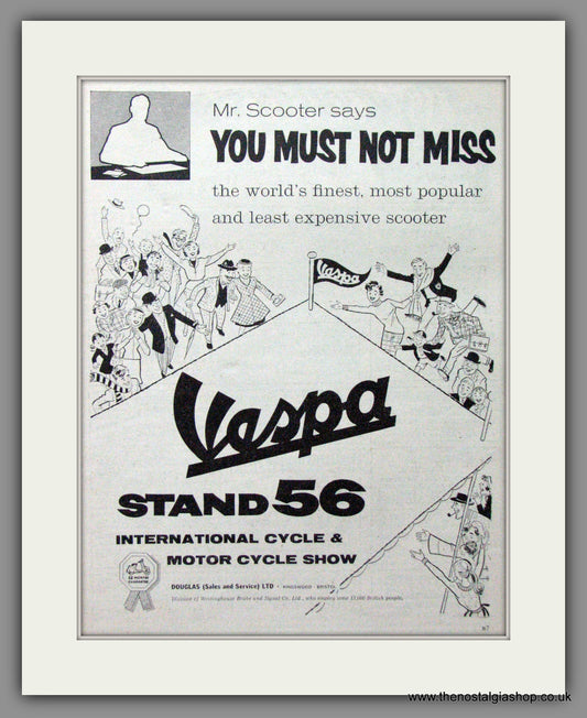 Vespa at the Motor Cycle Show . Original advert 1958 (ref AD52474)