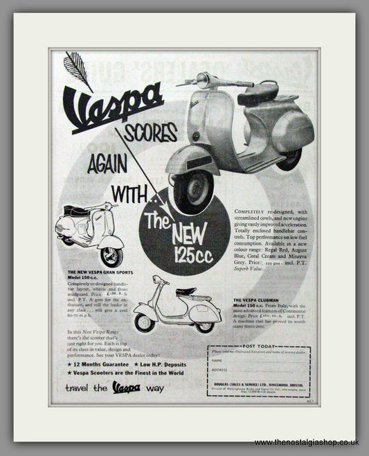 Vespa 150cc Gran Sports and Clubman. Original advert 1959 (ref AD52475)