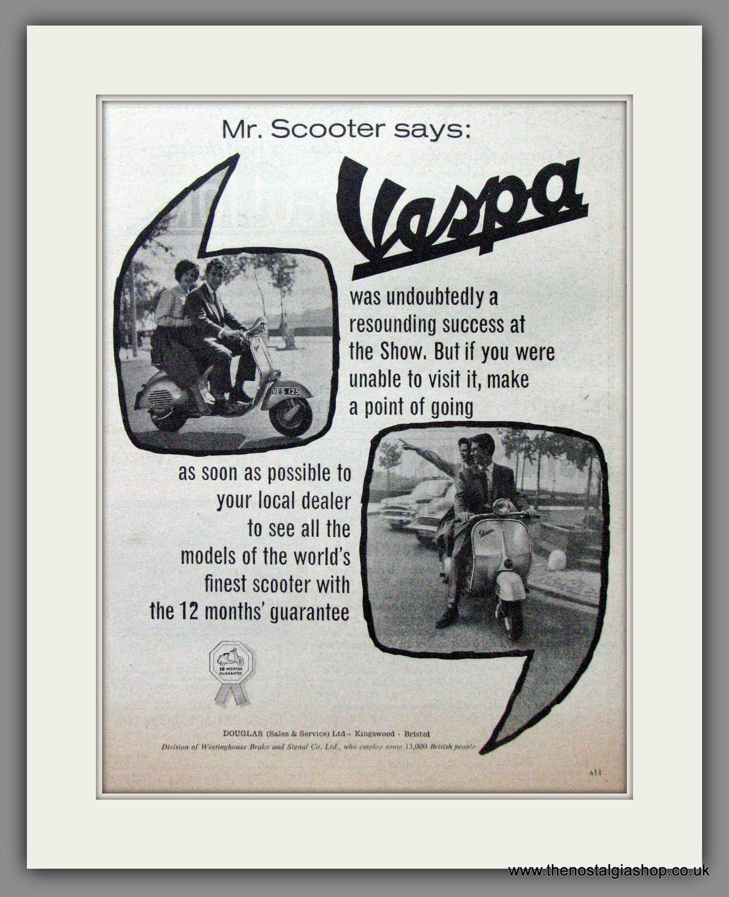 Vespa recommended by Mr. Scooter. Original advert 1958 (ref AD52479)