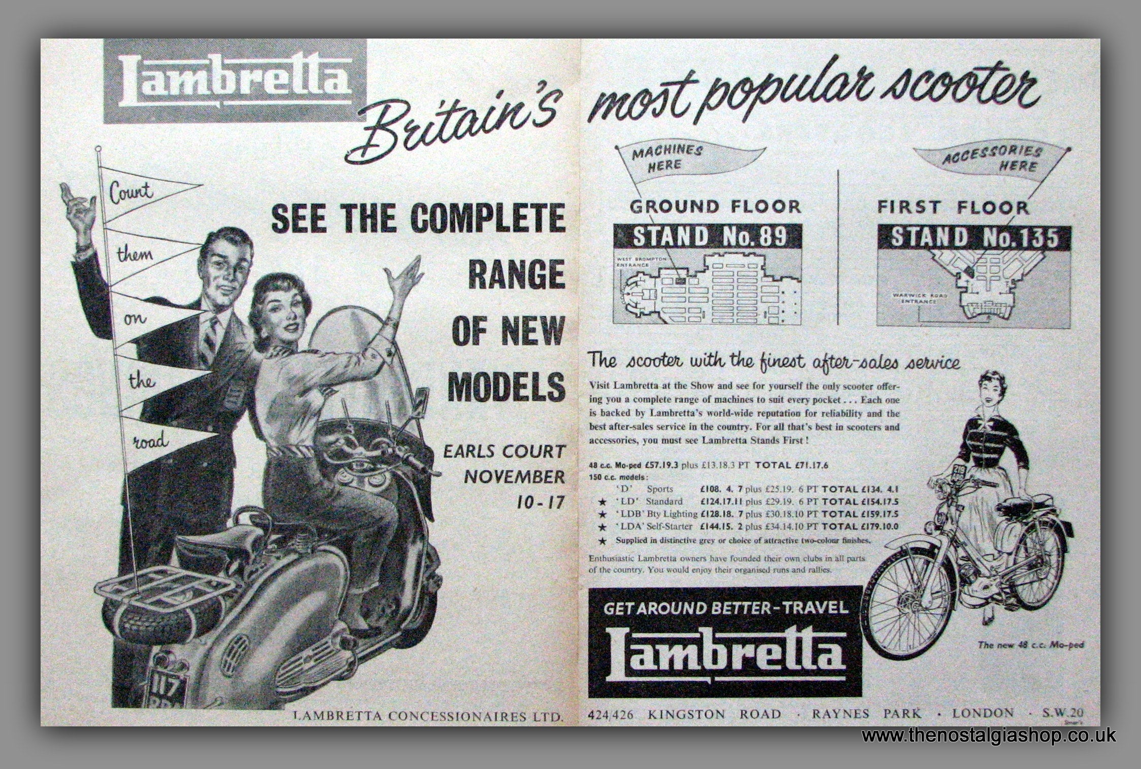 Lambretta at Earls Court. Large Double Original adverts 1956 (ref AD52 ...