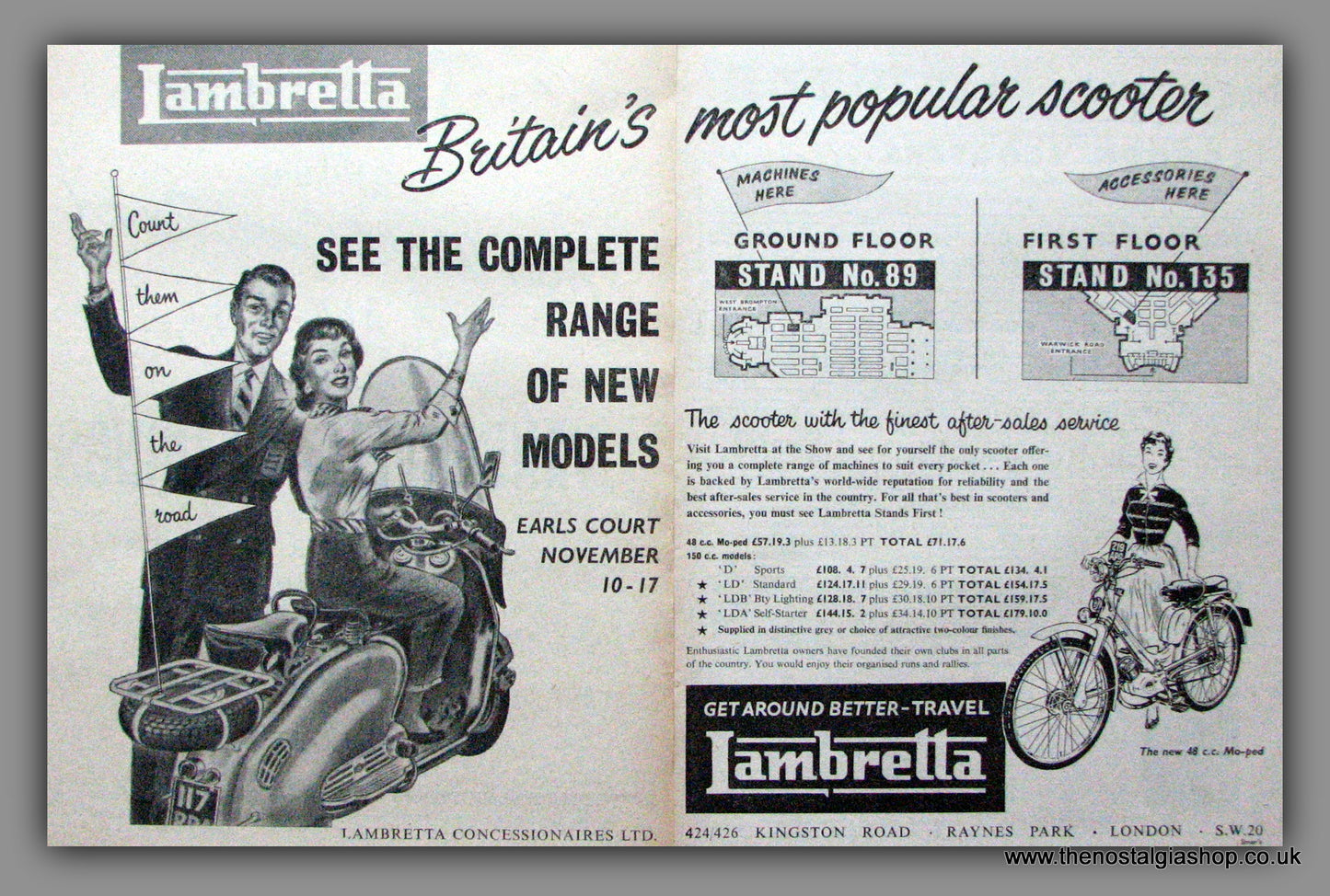 Lambretta at Earls Court. Large Double Original adverts 1956 (ref AD52489)