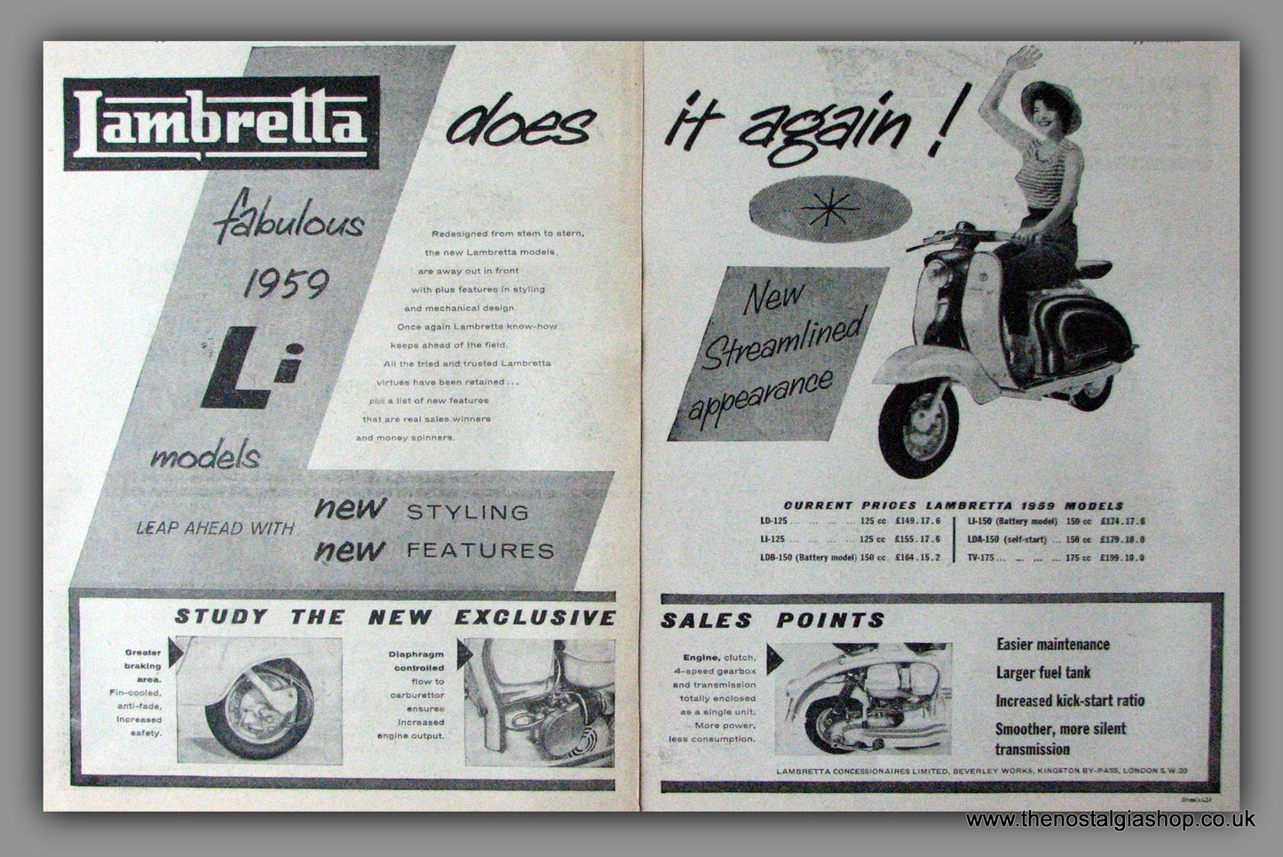 Lambretta Does It Again! New Li Models. Large Double Original adverts 1958 (ref AD52490)