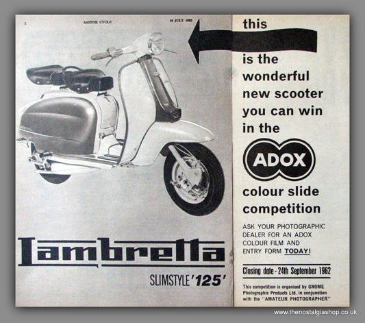 Lambretta Slimstyle 125. Large Double Original adverts 1962 (ref AD52491)