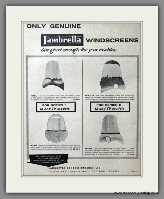 Lambretta Windscreens 1959. Original advert 1958 (ref AD52514)