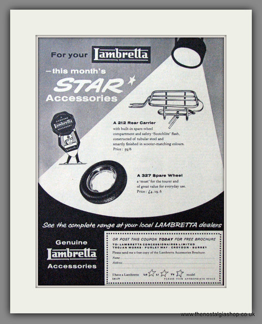 Lambretta Spare Wheel, Rear Carrier.. Original advert 1960 (ref AD52517)