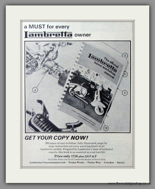 Lambretta Workshop Manual. Original advert 1966 (ref AD52519)