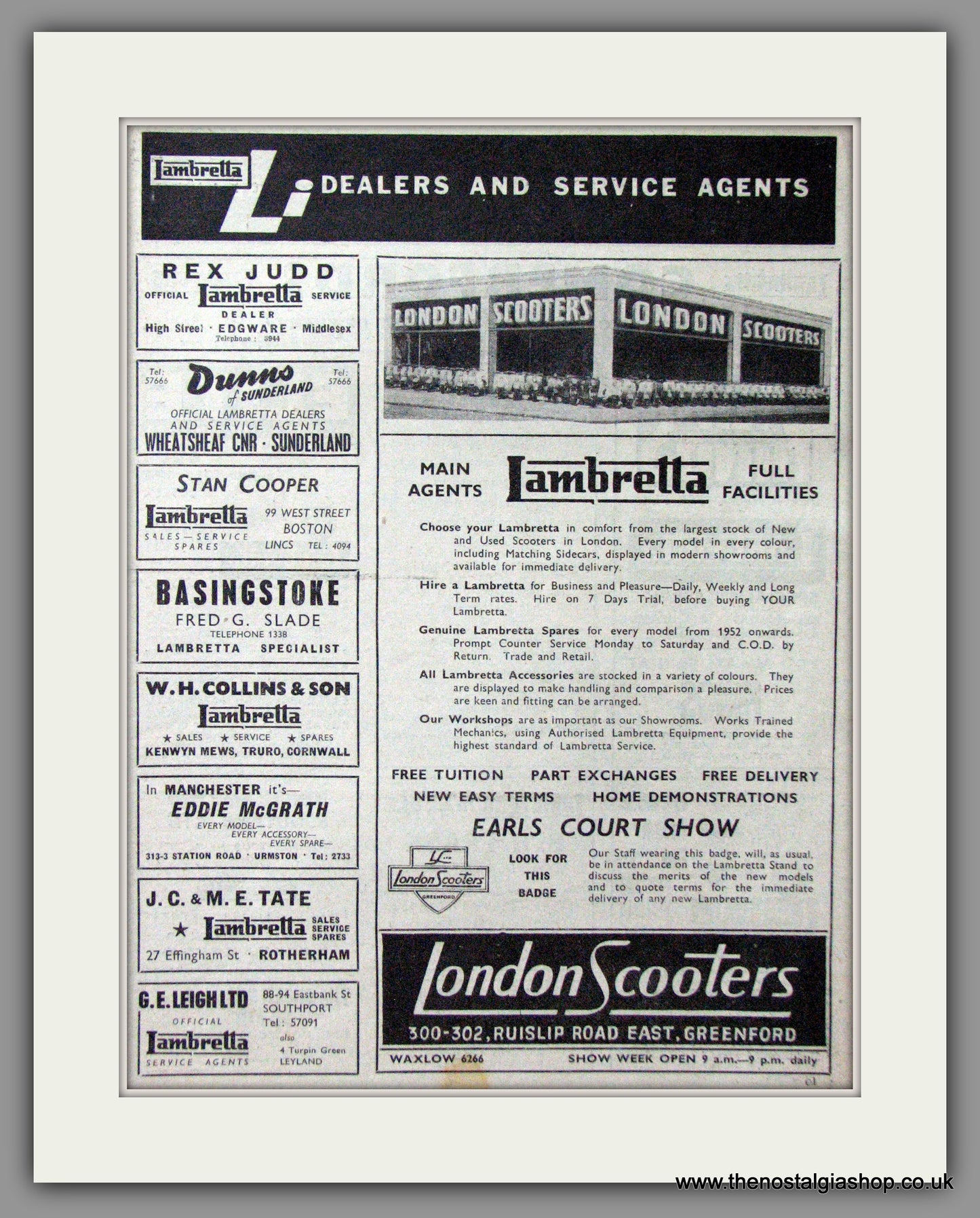 Lambretta Dealers and Service Agents Original advert 1958 (ref AD52522)