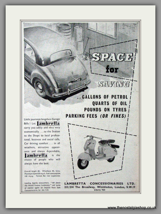 Lambretta Space for Saving. Original advert 1953 (ref AD52527)