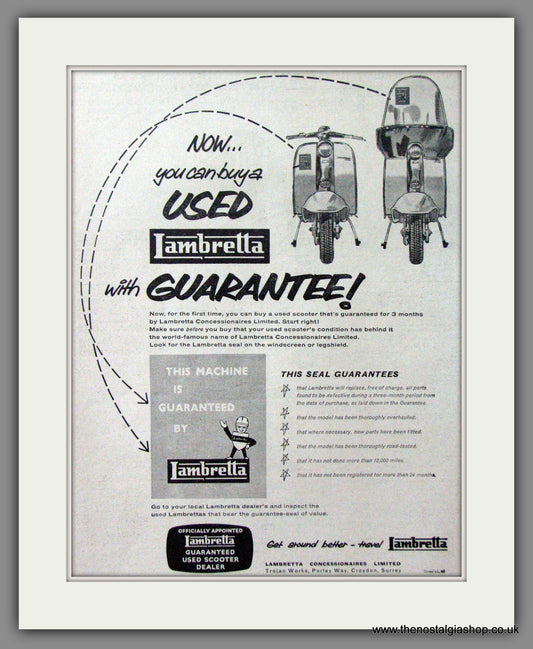 Lambretta Used Guarantee!. Original advert 1960 (ref AD52535)