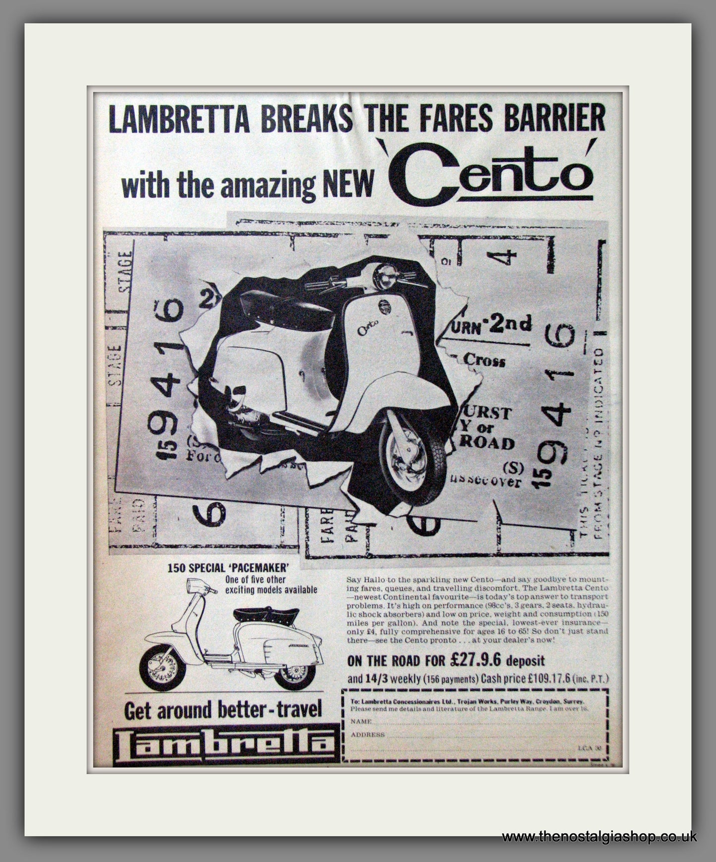 Lambretta Cento. Original advert 1964 (ref AD52538)