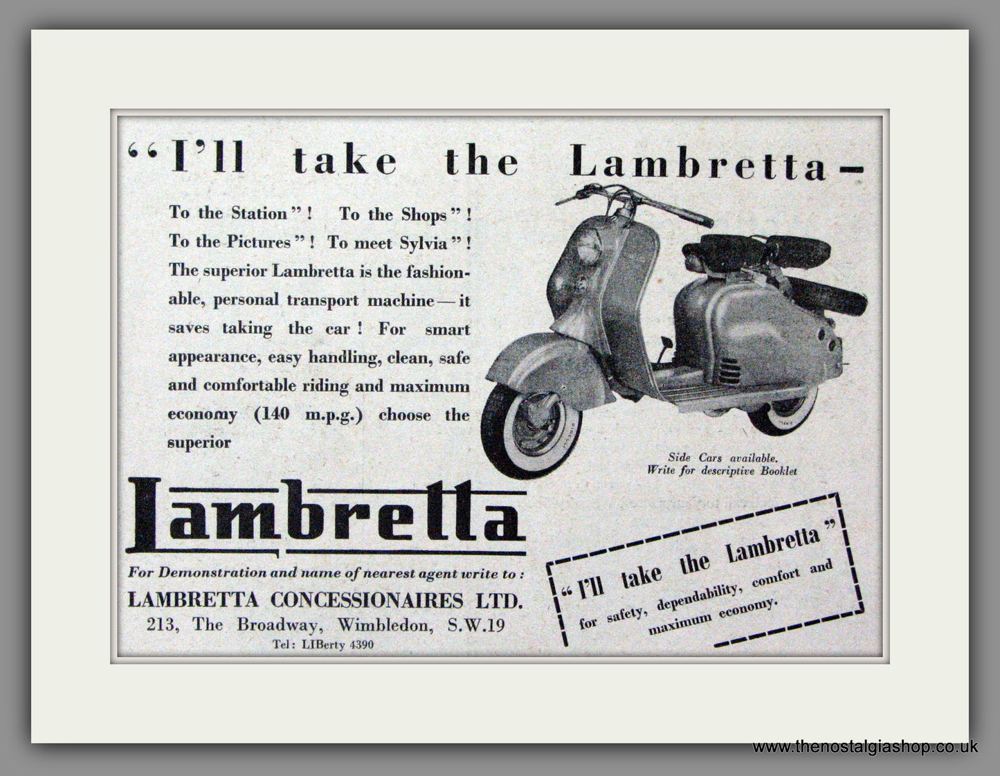 Lambretta Scooters, I'll Take The Lambretta.... Original Advert 1953 (ref AD53151)