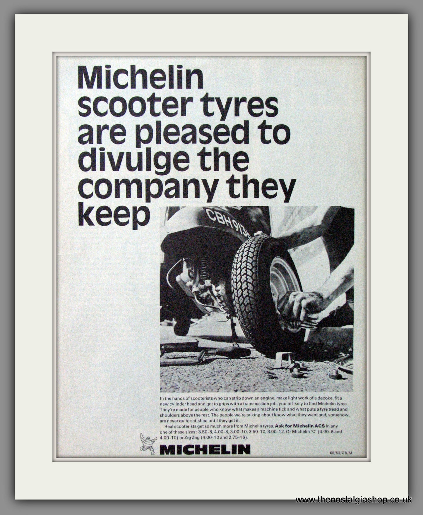 Michelin Scooter Tyres. Original advert 1968 (ref AD53159)