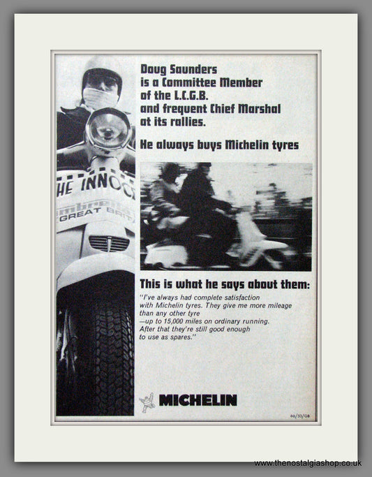 Michelin Scooter Tyres. Used by Doug Saunders. Original advert 1968 (ref AD53162)