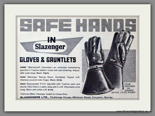 Slazenger Gloves & Gauntlets. Scooter Accessories. Original advert 1963 (ref AD53174)