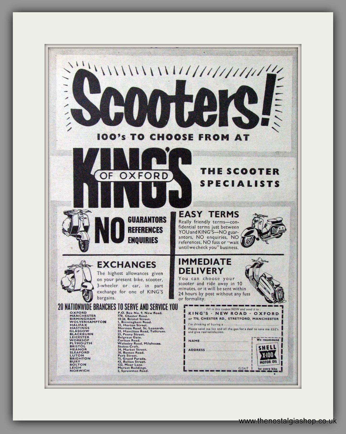 King's Of Oxford. Scooter Service Agents and Dealers. Original advert 1958 (ref AD53185)