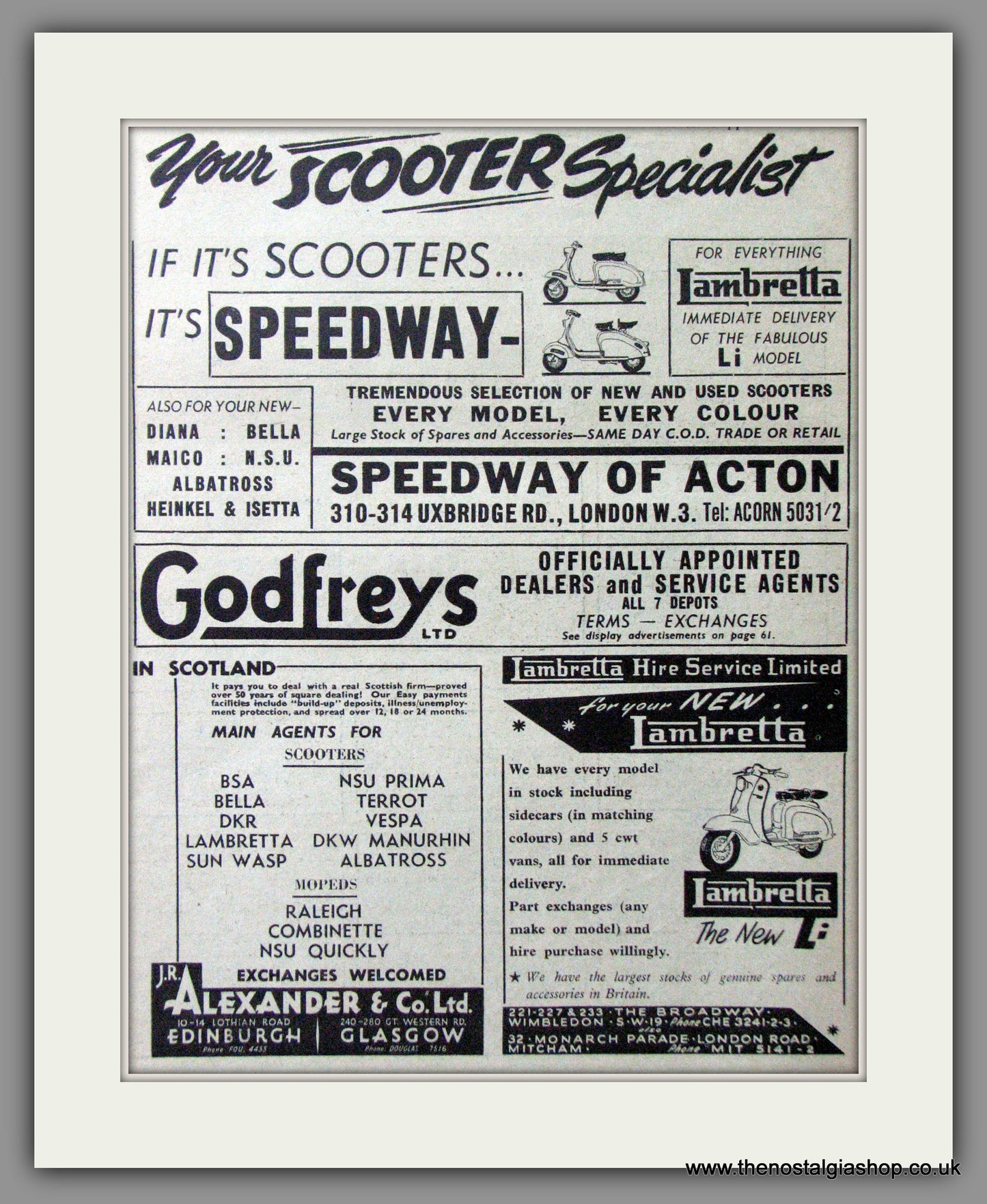 Scooter Service Agents and Dealers. Original advert 1958 (ref AD53186)