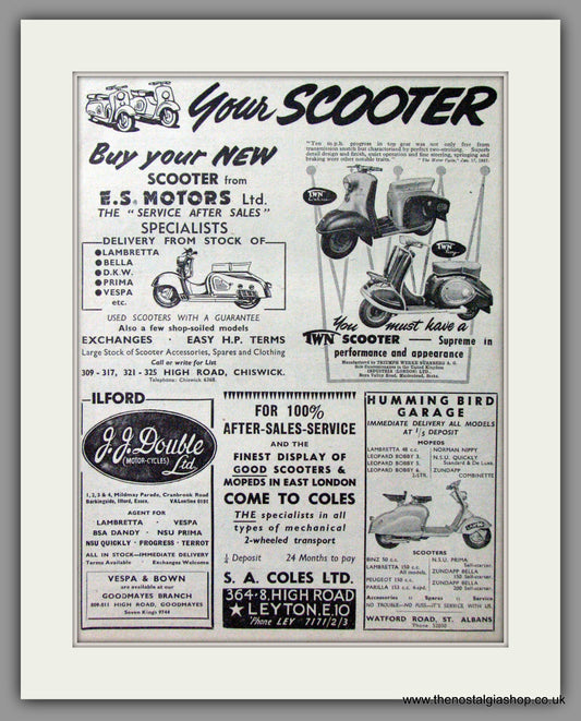 Scooter Service Agents and Dealers. Original advert 1957 (ref AD53187)