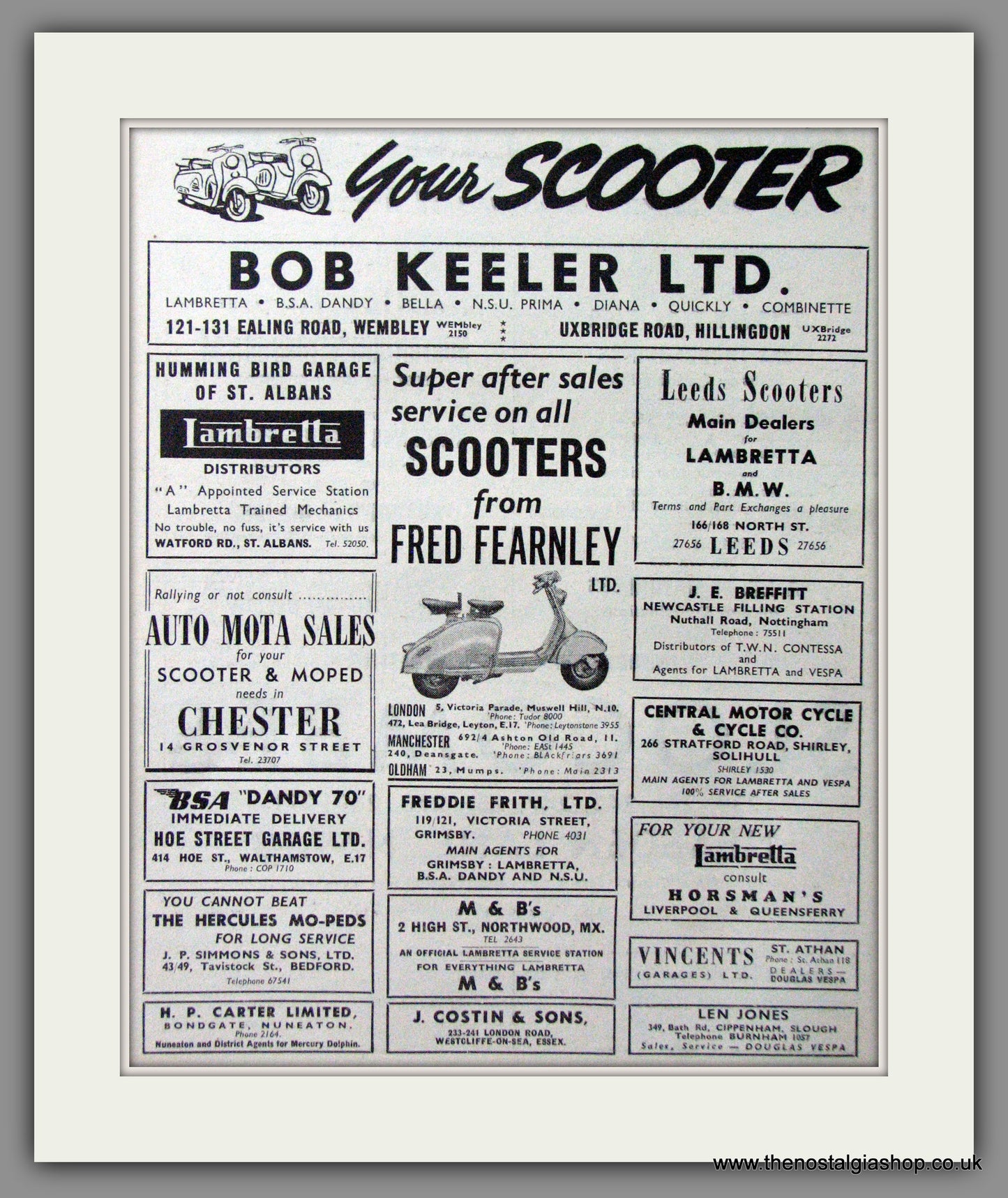 Scooter Service Agents and Dealers. Original advert 1957 (ref AD53188)