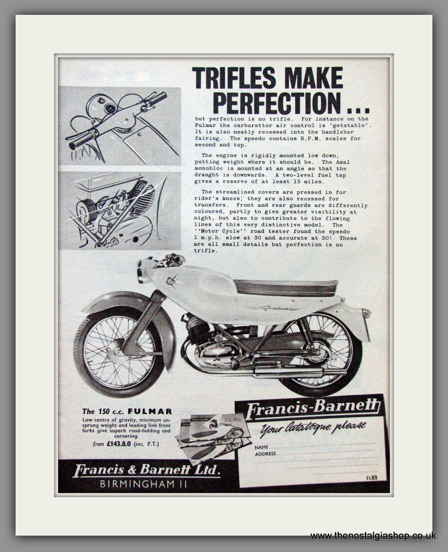 Francis-Barnett Fulmar 150cc. Original Advert 1962 (ref AD53027)