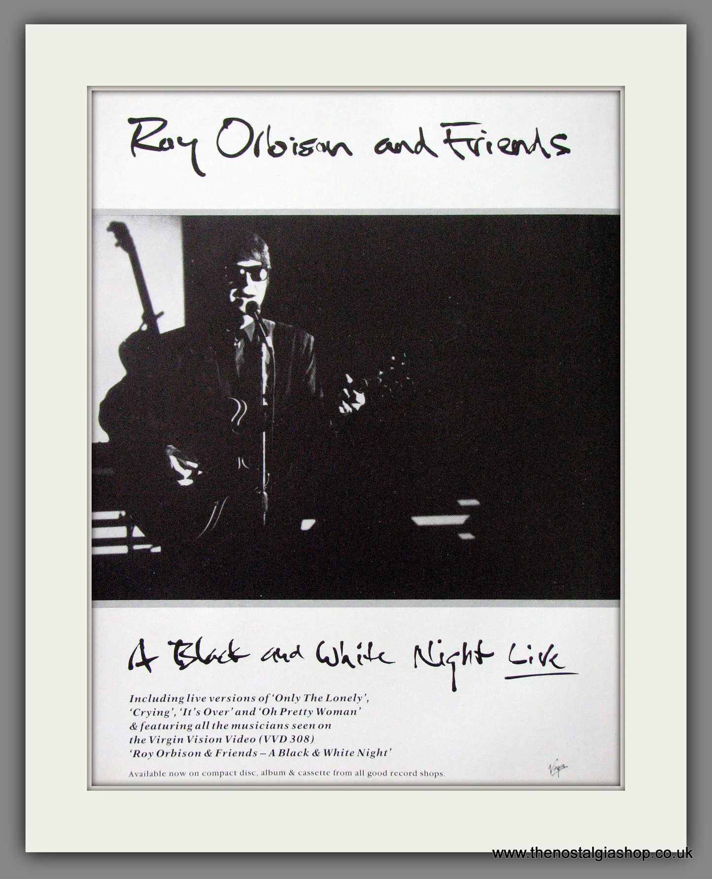 Roy Orbison And Friends. A Black & White Night, Live. 1988 Original Advert (ref AD53835)