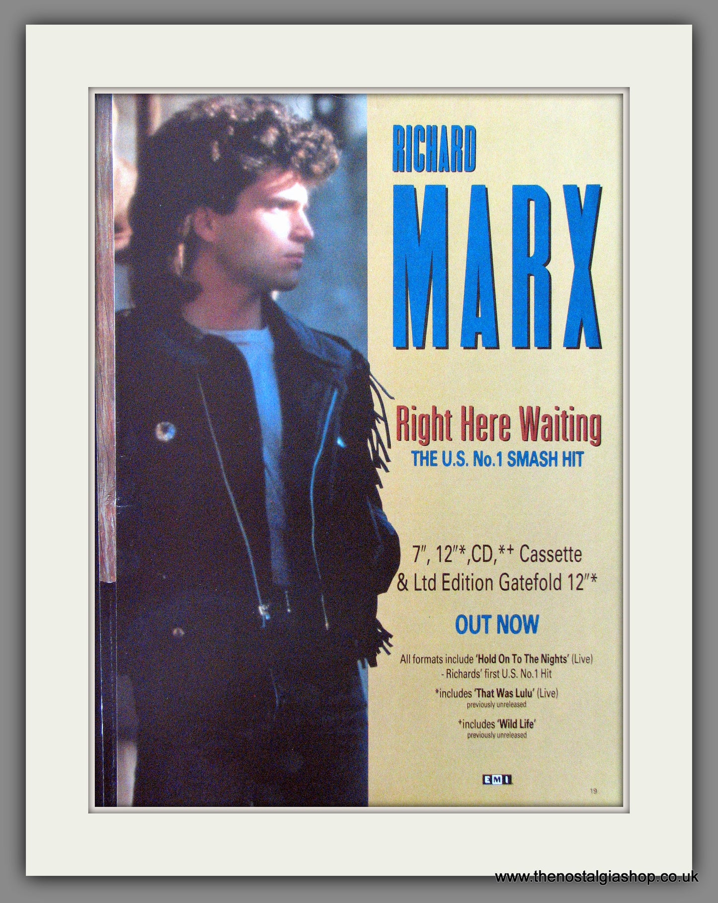 Richard Marx, Right Here Waiting. 1989 Original Advert (ref AD54502)