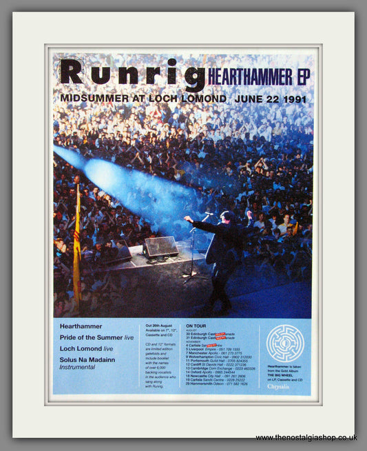 Runrig, Hearthammer EP At Loch Lomond On Tour. 1991 Original Advert (ref AD54515)