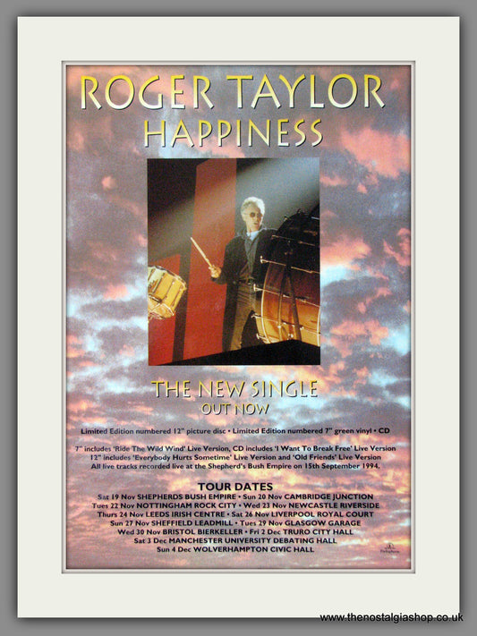 Roger Taylor, Happiness. 1994  Original Advert (ref AD54549)