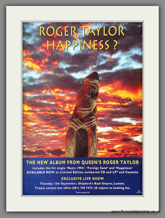 Roger Taylor, Happiness. 1994  Original Advert (ref AD54550)