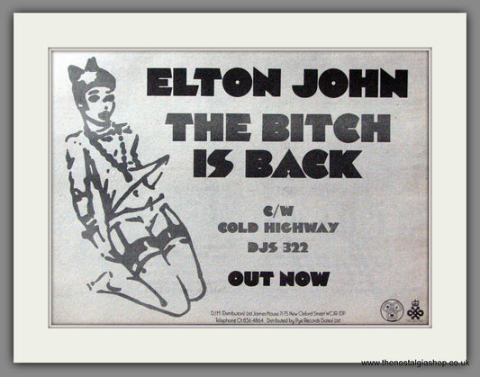 Elton John. The Bitch Is Back. Original Advert 1974 (ref AD52866)