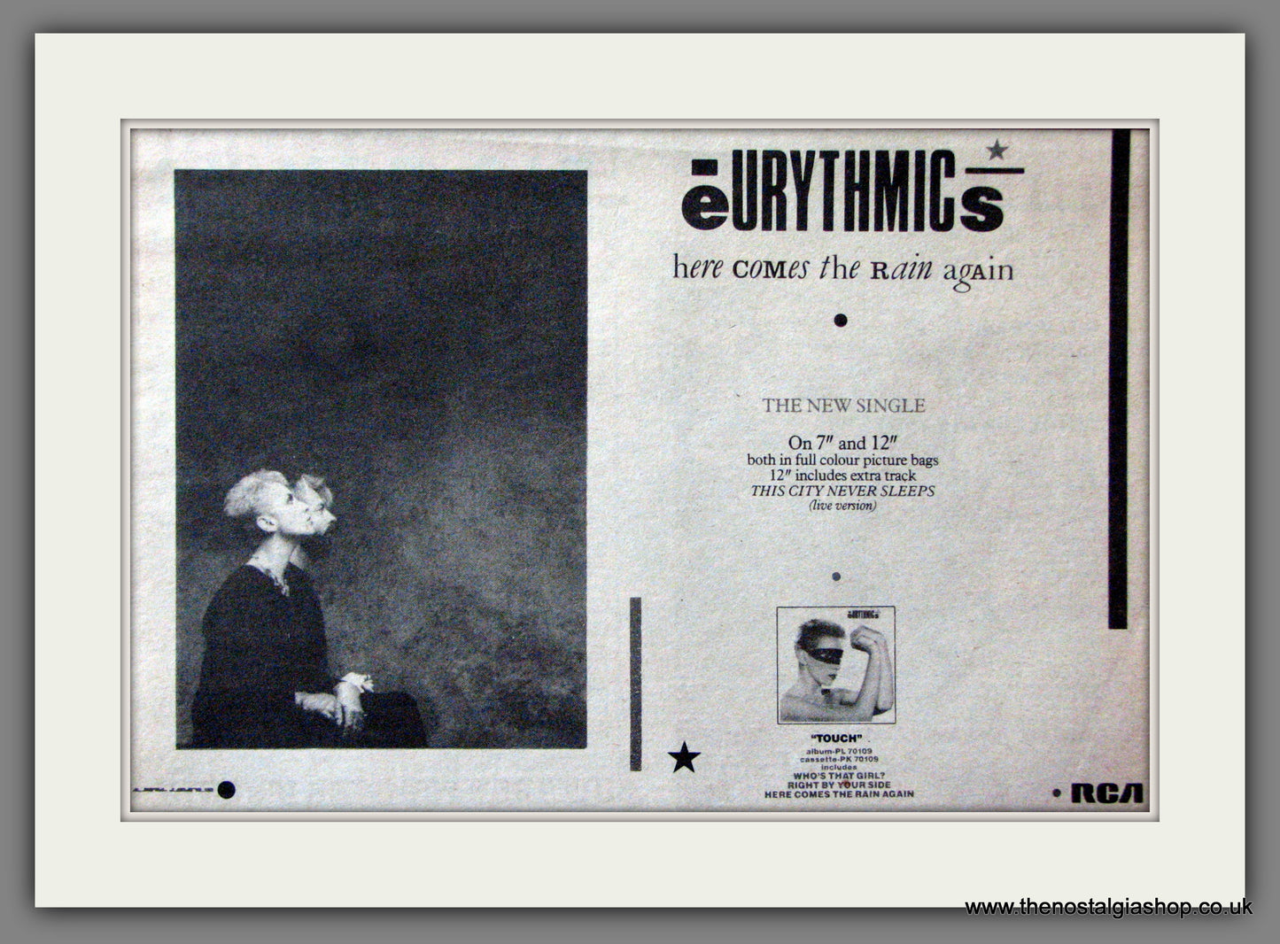 Eurythmics. Here Comes The Rain Again. Original Advert 1984 (ref AD52873)