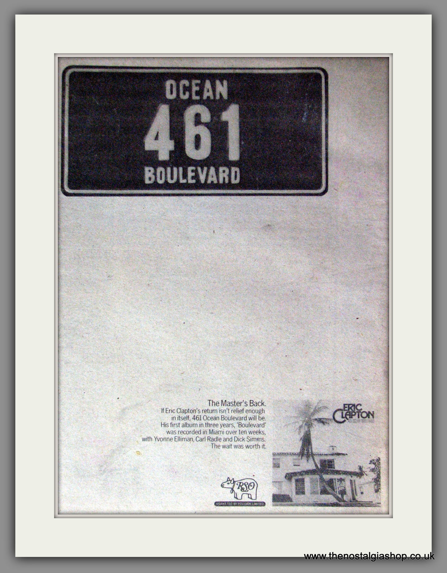 Eric Clapton. 461 Ocean Boulevard. Original Advert 1974 (ref AD52914)