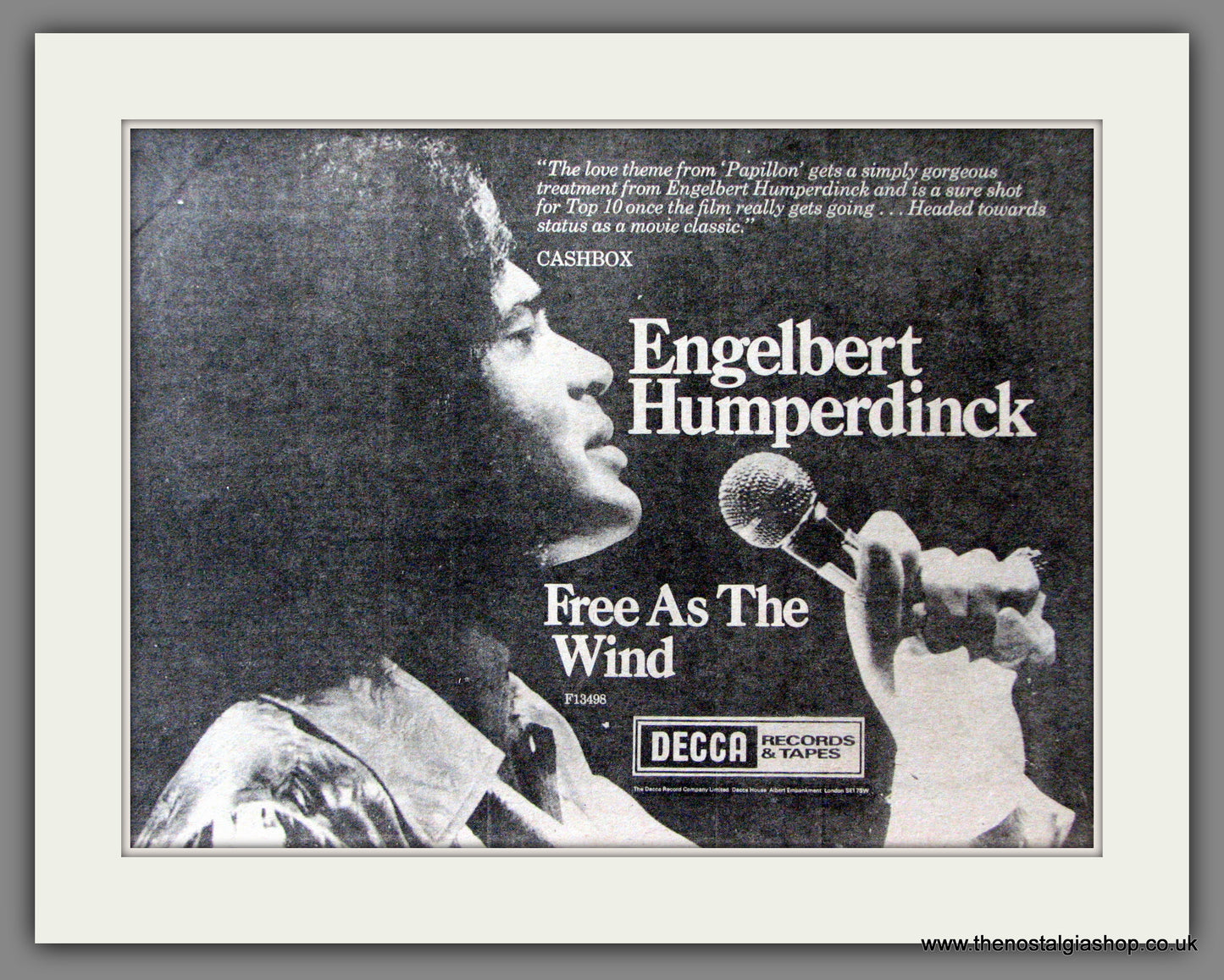 Engelbert Humperdinck. Free As The Wind. Original Advert 1974 (ref AD52923)