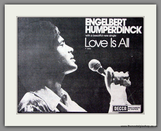 Engelbert Humperdinck. Love Is All. Original Advert 1973 (ref AD52926)