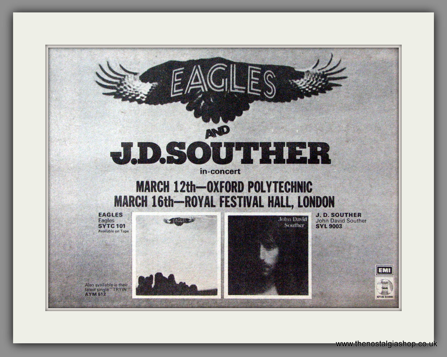 Eagles (The) and J.D. Souther in Concert, UK. Original Advert 1973 (ref AD52929)