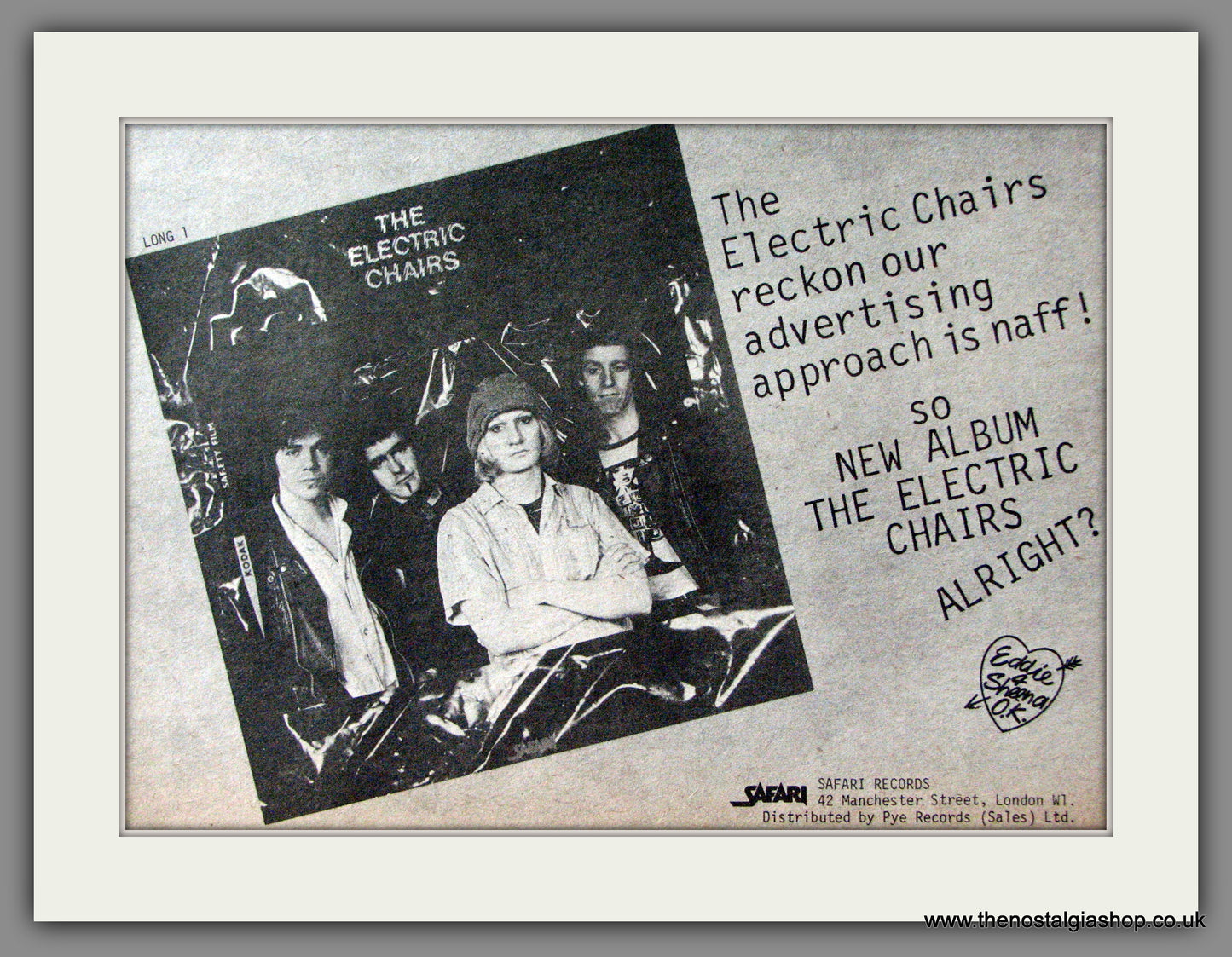 Electric Chairs. New Album. Original Advert 1978 (ref AD52992)