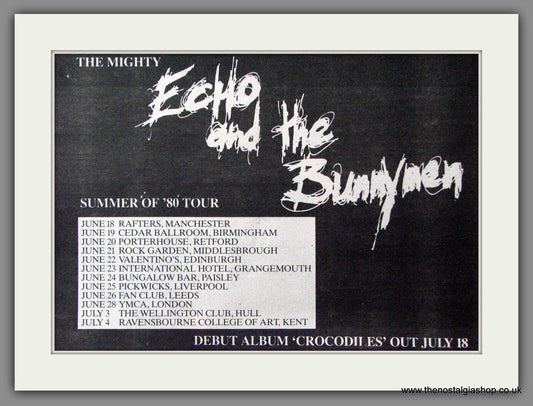 Echo And The Bunnymen. Summer of '80 Tour. Original Advert 1980 (ref AD53224)