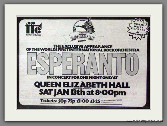 Esperanto In Concert at The Queen Elizabeth Hall. Original Advert 1972 (ref AD53430)