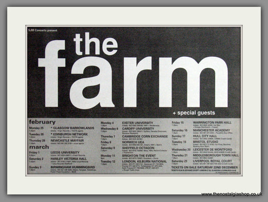 The Farm, Tour Dates With Special Guests. 1990 Original Advert (ref AD53140)