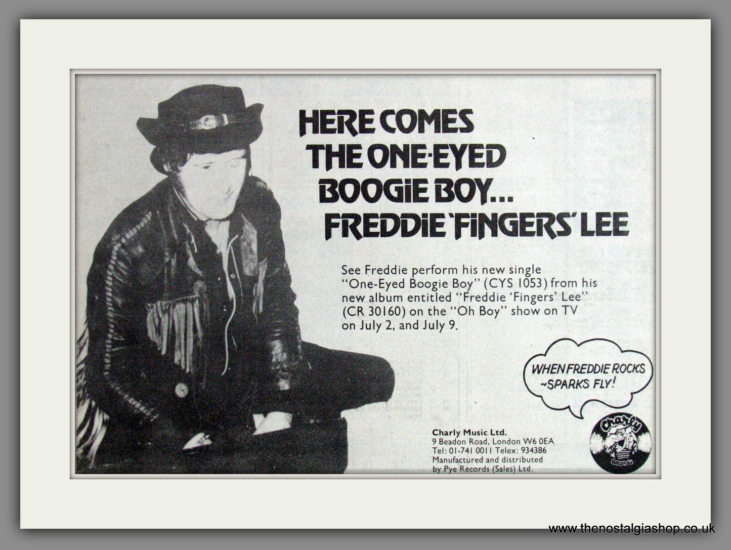 Freddy 'Fingers' Lee, One Eyed Boogie Boy. 1979 Original Advert (ref AD53193)