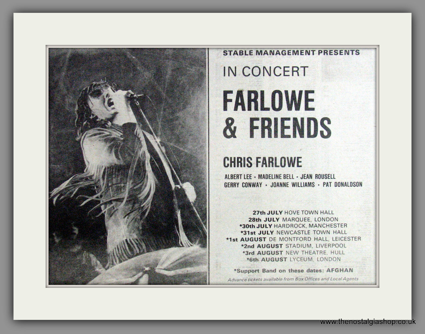 Farlowe & Friends In Concert, Tour Dates. 1975 Original Advert (ref AD53234)