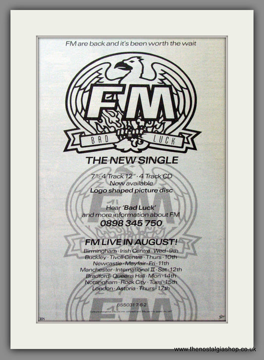 FM, Bad Luck Live Dates. 1989  Original Advert (ref AD53249)