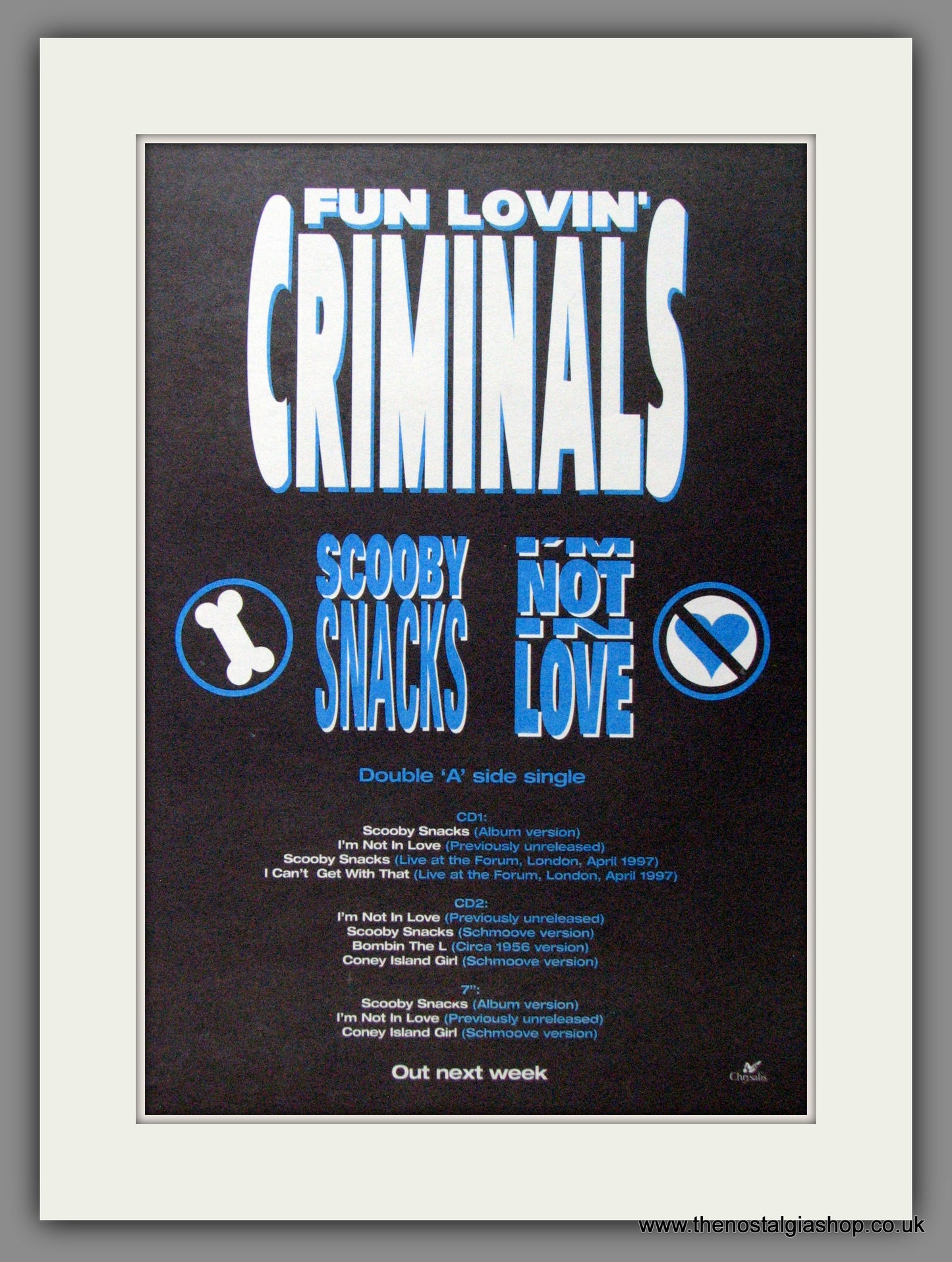 Fun Lovin' Criminals, Scooby Snacks, I'm Not In Love. 1997 Original Advert (ref AD53316)