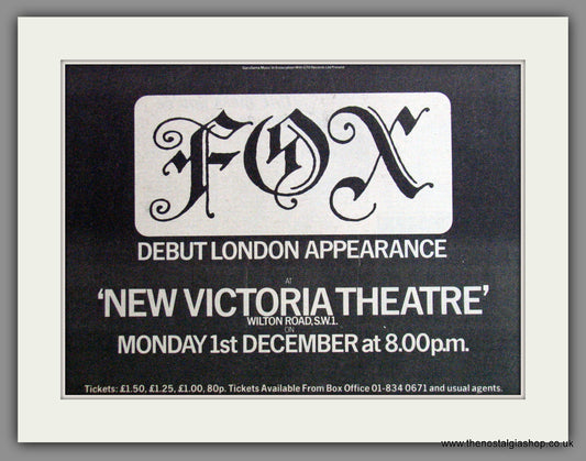 Fox Debut London Appearance. 1975 Original Advert (ref AD53555)