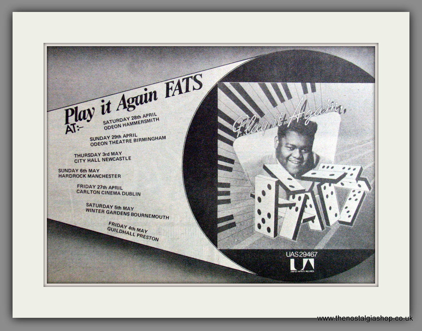 Fats Domino, Play It Again. 1973 Original Advert (ref AD53564)